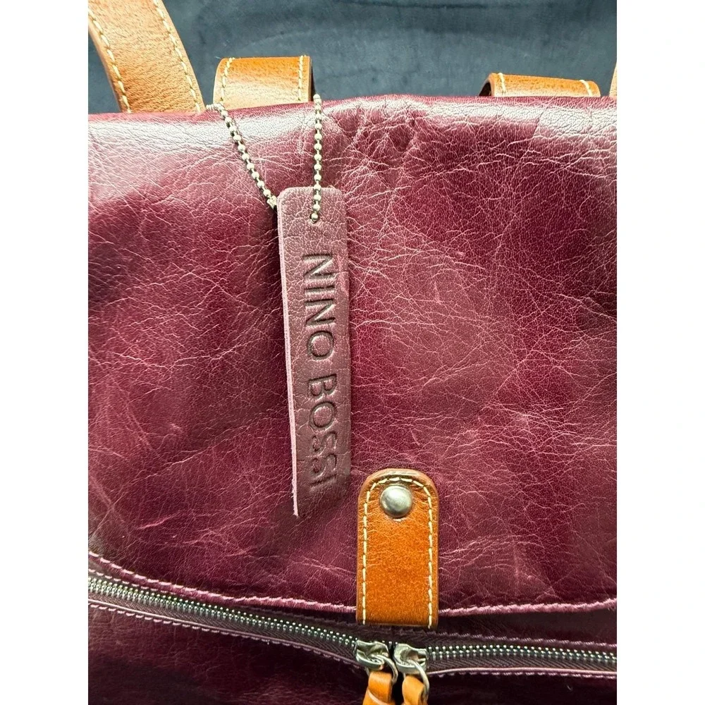 Nino Bossi Burgundy Leather Bookbag Purse Hobo Y2K Travel Bag Backpack Purse